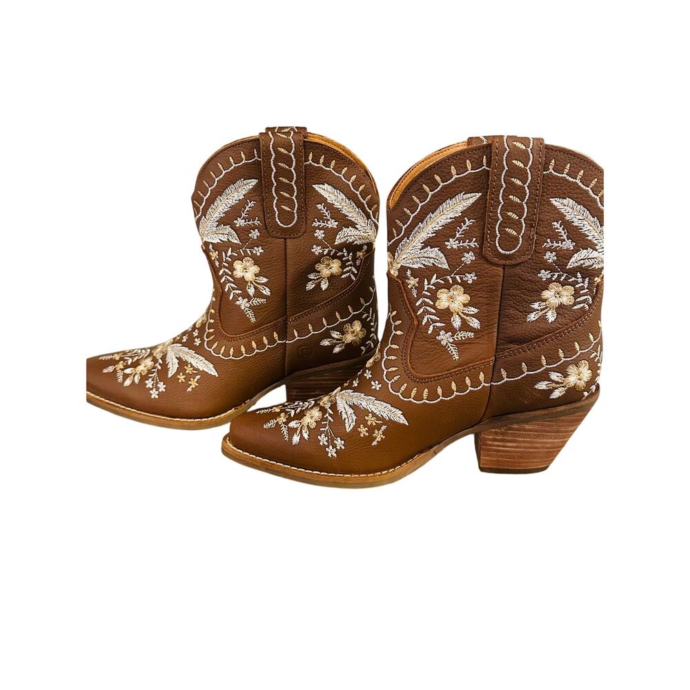 Dingo Primrose Women’s 7.5 NWT Brown Leather Floral Embroidered Western Boots - Picture 2 of 12